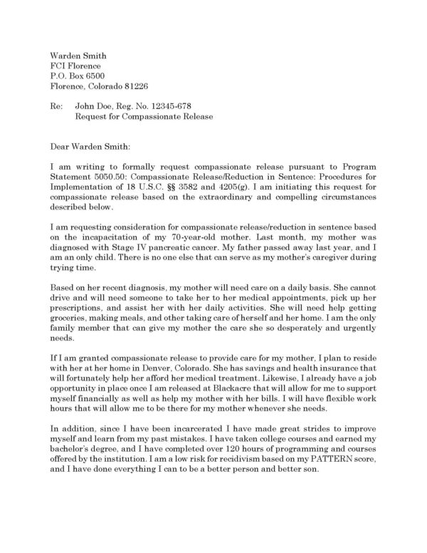 Sample Compassionate Release Letter - Evergreen Attorneys